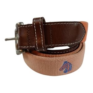 Peter Millar Horse Embroidered Gold Belt 40 Leather Ends